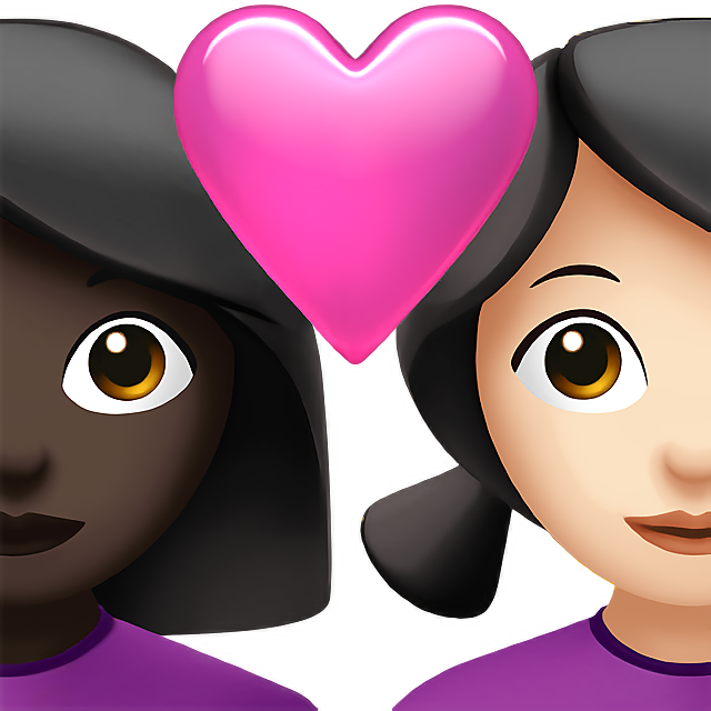 Couple With Heart: Woman, Woman, Dark Skin Tone, Light Skin Tone