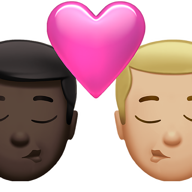 Kiss: Man, Man, Dark Skin Tone, Medium-Light Skin Tone