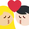 Kiss: Woman, Man, Medium-Light Skin Tone, Light Skin Tone Emoji 👩🏼‍❤️‍💋‍👨🏻 image - Twitter / X (Twemoji) style