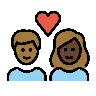 Couple With Heart: Woman, Man, Medium-Dark Skin Tone, Dark Skin Tone Emoji 👩🏾‍❤️‍👨🏿 image - OpenMoji style