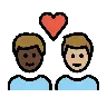 Couple With Heart: Man, Man, Dark Skin Tone, Medium-Light Skin Tone Emoji 👨🏿‍❤️‍👨🏼 image - OpenMoji style