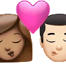Kiss: Woman, Man, Medium Skin Tone, Light Skin Tone Emoji 👩🏽‍❤️‍💋‍👨🏻 image - Apple style