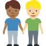 Men Holding Hands: Medium-Dark Skin Tone, Medium-Light Skin Tone Emoji 👨🏾‍🤝‍👨🏼 image - Twitter / X (Twemoji) style