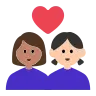 Couple With Heart: Woman, Woman, Medium Skin Tone, Light Skin Tone Emoji 👩🏽‍❤️‍👩🏻 image - Tossface style