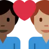 Couple With Heart: Man, Man, Dark Skin Tone, Medium Skin Tone Emoji 👨🏿‍❤️‍👨🏽 image - Twitter / X (Twemoji) style