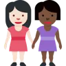 Women Holding Hands: Light Skin Tone, Dark Skin Tone Emoji 👩🏻‍🤝‍👩🏿 image - Twitter / X (Twemoji) style