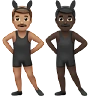 Men With Bunny Ears: Medium Skin Tone, Dark Skin Tone Emoji 👨🏽‍🐰‍👨🏿 image - Apple style