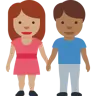 Woman And Man Holding Hands: Medium Skin Tone, Medium-Dark Skin Tone Emoji 👩🏽‍🤝‍👨🏾 image - Twitter / X (Twemoji) style