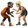 People Wrestling: Dark Skin Tone, Medium-Light Skin Tone Emoji 🧑🏿‍🫯‍🧑🏼 image - Apple style