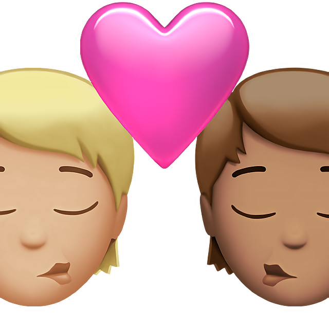 Kiss: Person, Person, Medium-Light Skin Tone, Medium Skin Tone