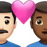Couple With Heart: Man, Man, Light Skin Tone, Medium-Dark Skin Tone Emoji 👨🏻‍❤️‍👨🏾 image - Apple style