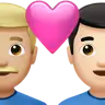 Couple With Heart: Man, Man, Medium-Light Skin Tone, Light Skin Tone Emoji 👨🏼‍❤️‍👨🏻 image - Apple style