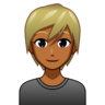 Person: Medium-Dark Skin Tone, Blond Hair Emoji 👱🏾 image - Emojidex style