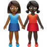 Women Holding Hands: Medium-Dark Skin Tone, Dark Skin Tone Emoji 👩🏾‍🤝‍👩🏿 image - Apple style