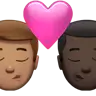 Kiss: Man, Man, Medium Skin Tone, Dark Skin Tone Emoji 👨🏽‍❤️‍💋‍👨🏿 image - Apple style