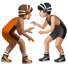 People Wrestling: Medium Skin Tone, Light Skin Tone Emoji 🧑🏽‍🫯‍🧑🏻 image - Apple style