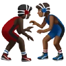 Men Wrestling: Dark Skin Tone, Medium-Dark Skin Tone Emoji 👨🏿‍🫯‍👨🏾 image - Apple style