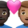Couple With Heart: Man, Man, Dark Skin Tone, Medium Skin Tone Emoji 👨🏿‍❤️‍👨🏽 image - Apple style