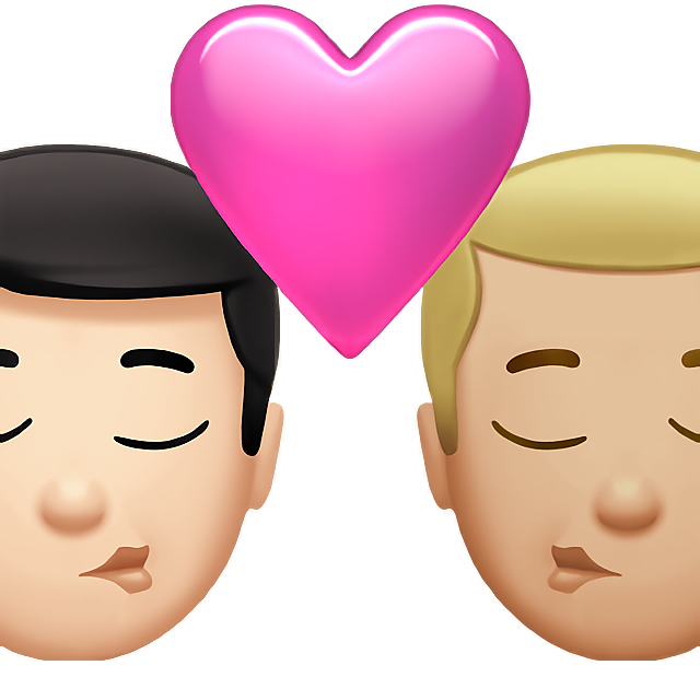 Kiss: Man, Man, Light Skin Tone, Medium-Light Skin Tone