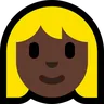 Woman: Dark Skin Tone, Blond Hair Emoji 👱🏿‍♀️ image - Microsoft Windows 10 Segoe UI Emoji style