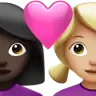 Couple With Heart: Woman, Woman, Dark Skin Tone, Medium-Light Skin Tone Emoji 👩🏿‍❤️‍👩🏼 image - Apple style