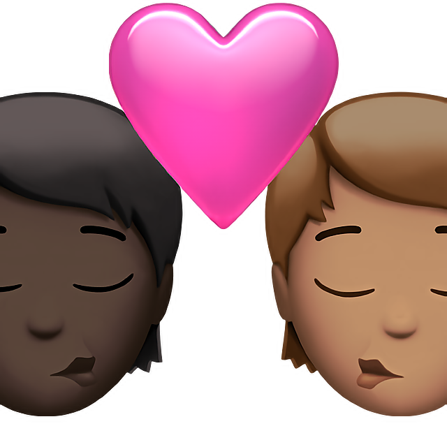 Kiss: Person, Person, Dark Skin Tone, Medium Skin Tone