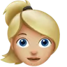 Woman: Medium-Light Skin Tone, Blond Hair Emoji 👱🏼‍♀️ image - Apple style
