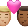 Kiss: Man, Man, Medium-Light Skin Tone, Medium-Dark Skin Tone Emoji 👨🏼‍❤️‍💋‍👨🏾 image - Apple style