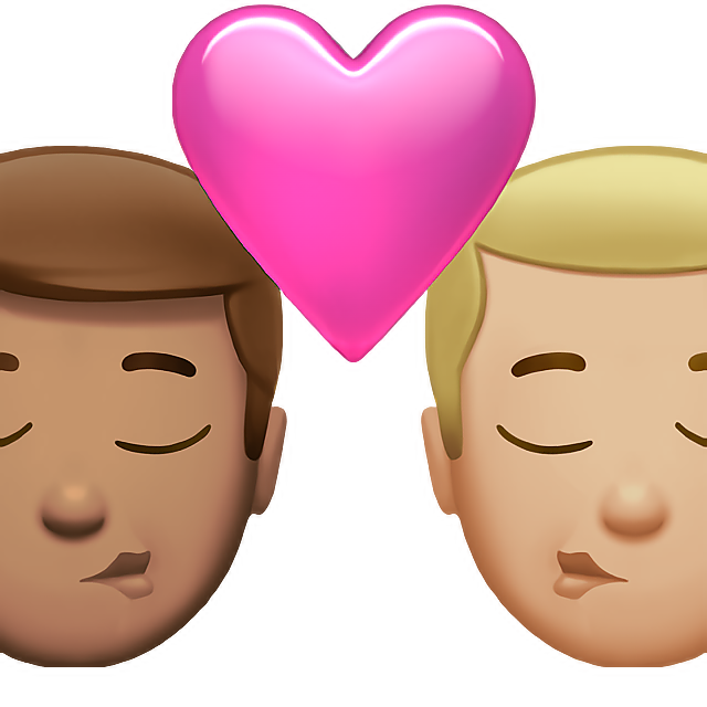 Kiss: Man, Man, Medium Skin Tone, Medium-Light Skin Tone