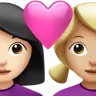 Couple With Heart: Woman, Woman, Light Skin Tone, Medium-Light Skin Tone Emoji 👩🏻‍❤️‍👩🏼 image - Apple style