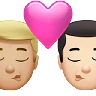 Kiss: Man, Man, Medium-Light Skin Tone, Light Skin Tone Emoji 👨🏼‍❤️‍💋‍👨🏻 image - Apple style