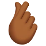 Hand With Index Finger And Thumb Crossed: Medium-Dark Skin Tone Emoji 🫰🏾 image - Apple style