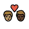 Kiss: Man, Man, Medium Skin Tone, Dark Skin Tone Emoji 👨🏽‍❤️‍💋‍👨🏿 image - OpenMoji style