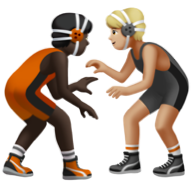 People Wrestling: Dark Skin Tone, Medium-Light Skin Tone