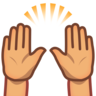 Raising Hands: Medium Skin Tone Emoji 🙌🏽 image - Emojidex style