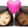 Kiss: Woman, Woman, Light Skin Tone, Medium-Dark Skin Tone Emoji 👩🏻‍❤️‍💋‍👩🏾 image - Apple style