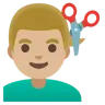 Man Getting Haircut: Medium-Light Skin Tone Emoji 💇🏼‍♂️ image - Google Noto Color style