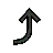 右向きの矢印、次に上向きに曲がる