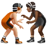 People Wrestling: Light Skin Tone, Medium-Dark Skin Tone Emoji 🧑🏻‍🫯‍🧑🏾 image - Apple style