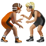 People Wrestling: Medium Skin Tone, Medium-Light Skin Tone Emoji 🧑🏽‍🫯‍🧑🏼 image - Apple style