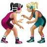 Women Wrestling: Light Skin Tone, Medium-Light Skin Tone Emoji 👩🏻‍🫯‍👩🏼 image - Apple style