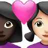 Couple With Heart: Woman, Woman, Dark Skin Tone, Light Skin Tone Emoji 👩🏿‍❤️‍👩🏻 image - Apple style
