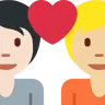 Couple With Heart: Person, Person, Light Skin Tone, Medium-Light Skin Tone Emoji 🧑🏻‍❤️‍🧑🏼 image - Twitter / X (Twemoji) style