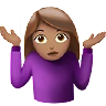 Woman Shrugging: Medium Skin Tone Emoji 🤷🏽‍♀️ image - Apple style