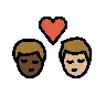 Kiss: Man, Man, Dark Skin Tone, Medium-Light Skin Tone Emoji 👨🏿‍❤️‍💋‍👨🏼 image - OpenMoji style