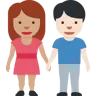 Woman And Man Holding Hands: Medium Skin Tone, Light Skin Tone Emoji 👩🏽‍🤝‍👨🏻 image - Twitter / X (Twemoji) style