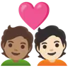 Kiss: Person, Person, Light Skin Tone, Medium Skin Tone Emoji 🧑🏻‍❤️‍💋‍🧑🏽 image - Google Noto Color style