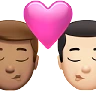 Kiss: Man, Man, Medium Skin Tone, Light Skin Tone Emoji 👨🏽‍❤️‍💋‍👨🏻 image - Apple style