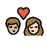 Kiss: Woman, Man, Medium-Light Skin Tone, Light Skin Tone Emoji 👩🏼‍❤️‍💋‍👨🏻 image - OpenMoji style