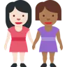 Women Holding Hands: Light Skin Tone, Medium-Dark Skin Tone Emoji 👩🏻‍🤝‍👩🏾 image - Twitter / X (Twemoji) style
